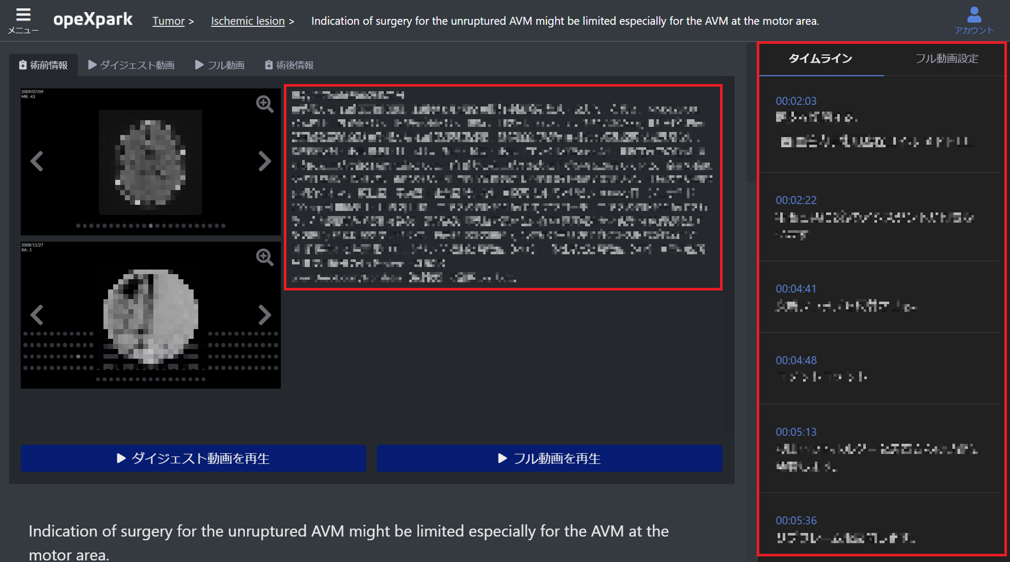 症例ページにある各種コメント 日本語対応の例